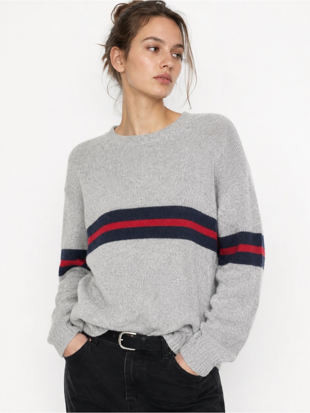 Brandy Melville Bernadette Sweater One Size Gray Wool Cashmere Stripe Oversized
